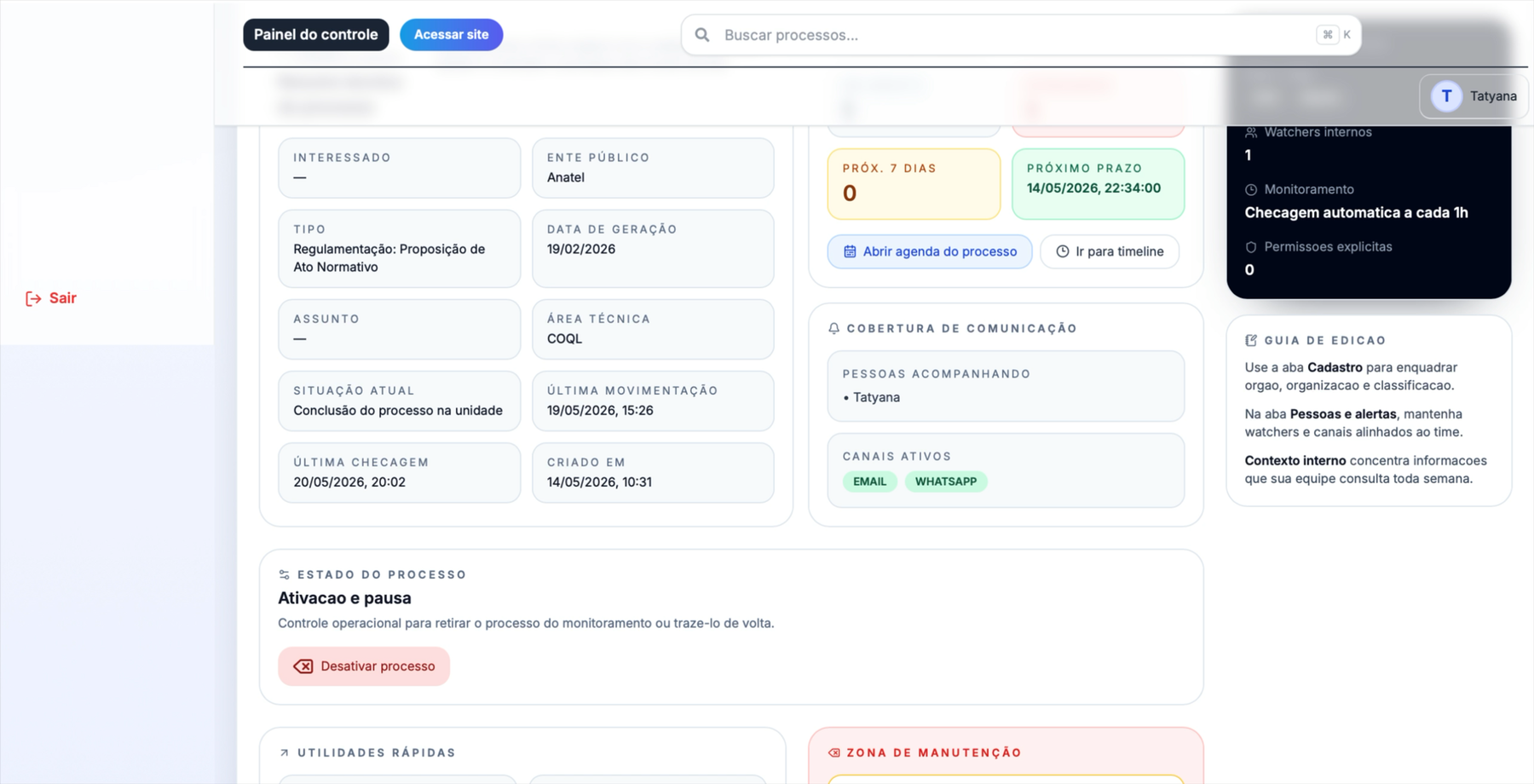 Ficha do processo